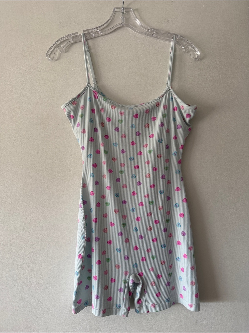 SKIMS Soft Lounge Scoop Onesie Cloud Candy Heart Print Ribbed Romper Size M NWT